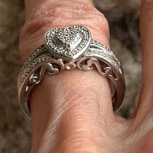 JWBR Sterling Silver 925 Open Heart Ring with double band illusion size Sz 7.5